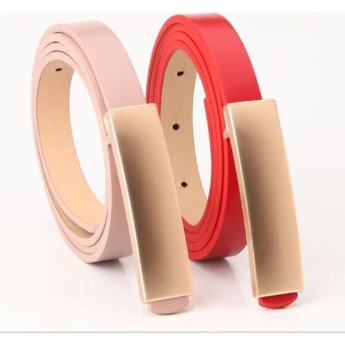 2020 New PU Leather Belt Waistband Womens Red Black Pink White Brown Thin Gold Buckle Belts For Women Dresses Straps