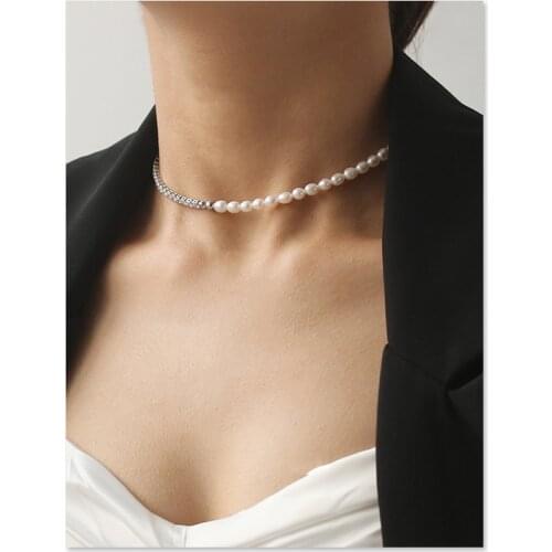 Zircon Natural Pearl Necklaces Pendant Womens Neck Clavicle Chain Choker Splicing Necklace Fashion Jewelry for Women 2021 Trend