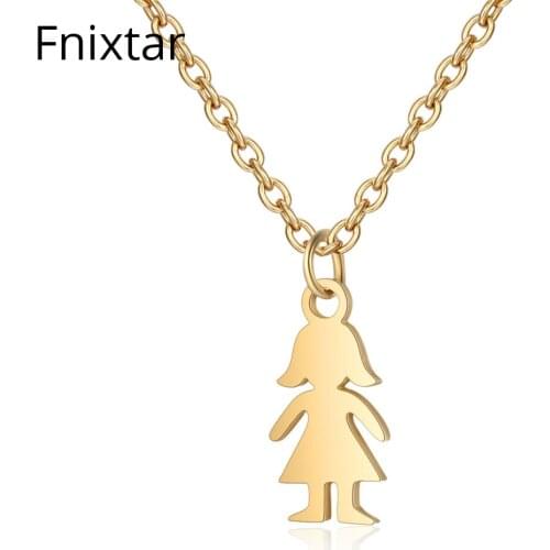 Fnixtar Gold Color Stainless Steel Girl Pendant Necklaces for Women Fashion Women Necklaces Charms Factory Wholesale 5pcs/lot