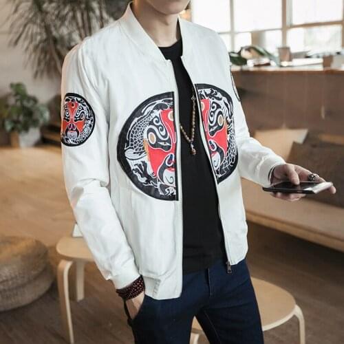 Casual Long Sleeve Stand Collar Bomber 2020 Spring Autumn Man Jacket Loose Coat Dragon Pattern Brand New Embroidery Mens