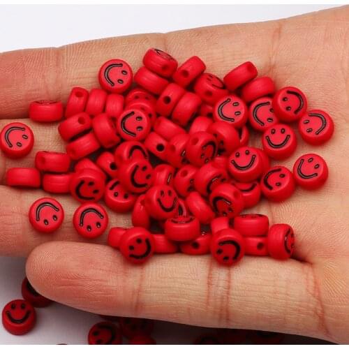 4*7mm Mixed Red Smiley Spacer Beads Round Flat Loose Acrylic Beads For Jewelry Making Diy Bracelet Necklace Accessories