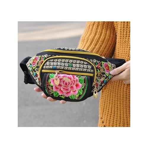 New Embroidery Womens Waist bags!Hot Vintage Ethnic embroidery Carrier canvas Floral waist packs traveller portable All-match