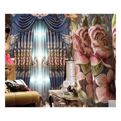 The snow pearl curtain of European high-end custom shading chenille embroidery curtain fabric bedroom luxury