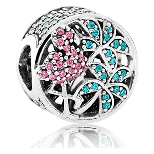 Authentic 925 Sterling Silver Bead Tropical Flamingo Charm Fit Fashion Women Pandora Bracelet Bangle Gift DIY Jewelry