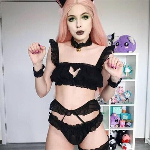 Five Piece Women’s Lingerie Set Sexy Solid Color Vest and Low Waist Panty with Thigh Hoop, Choker, Wrist Rope