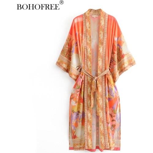 2020 Spring New Mermaid Solid Floral Print Loose Lace up Long Kimono Elegant Women Dress