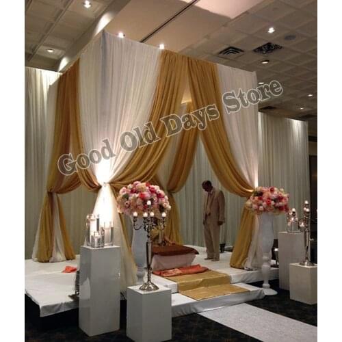 10ft x 10ft x10ft White Gold wedding Square Pavillion with stainless steel Stand,square canopy curtain Wedding Decoration