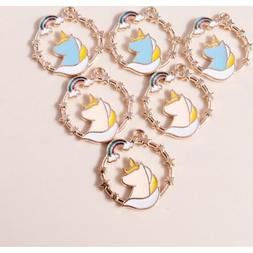 10pcs 23*25mm Fancy Rainbow Unicorn Charms for Necklaces Earrings Making Accessories Animal Pendants Necklaces Earrings Making
