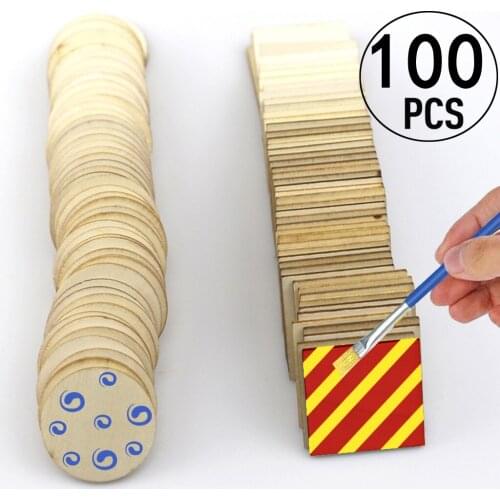 100pcs Blank Wood Squares Round Wood Pieces Unfinished Round Corner Square Wooden Cutouts for DIY Arts Craft Project