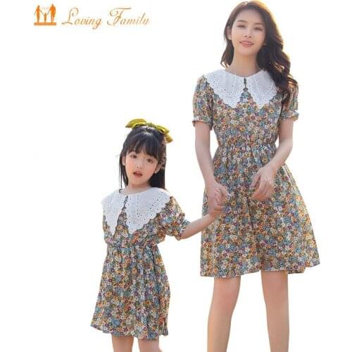 2021 Summer Family Look Mother Daughter Dresses Family Clothing Family Matching Outfits Printing Women Girl Dress Clothes