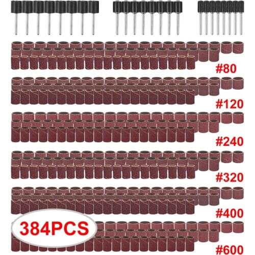 384 Pieces Sanding Band Sleeves Drilling Nail Grinding Parts Polishing Work Drum Sander Set Rotary Tool Mandrels For Dremel
