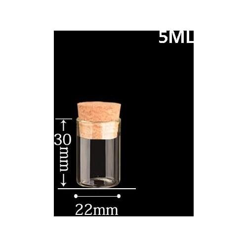 50pcs/lot 22*30mm 5ml Mini Glass Vials Jars wishing Bottles Test Tube With Cork Stopper Empty Glass Transparent Clear Bottles