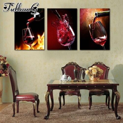 FULLCANG 5d diy diamond embroidery sale delicious red wine diamond painting triptych full square round drill home decor FC3321