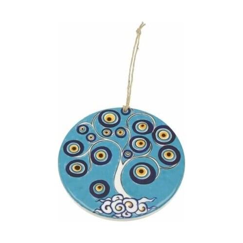White Dough Ceramic Tree of Life Evil Eye Wall Ornament 11 cm