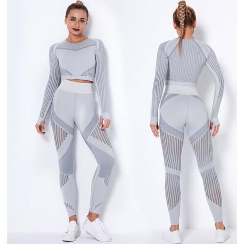 Hollow Seamless Yoga Set Sport Outfits Women 2 Piece Crop Top Leggings Workout Gym Suit Fitness Sport Sets Exercise Clothing