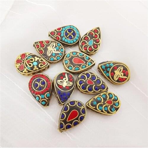 Wholesale 10pcs Handmade Waterdrop Tibetan Nepal Brass Beads Charms for Necklace Bracelet Trinket Women Man DIY Jewelry Making