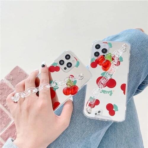 Cartoon Cherry Bracelet Phone Case for Huawei Y9A Y7A Y8P 2020 Y9S Y9 Prime 2019 Y7 2018 Chic Clear Full View Make Mirror Cover