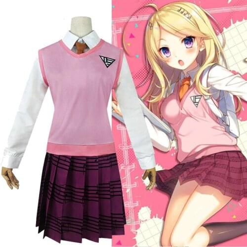 Danganronpa V3 Anime COSPLAY Akamatsu Kaede Womens Uniform Anime Shirt / Vest / Skirt / Socks/Wigs JK School Uniform Costume