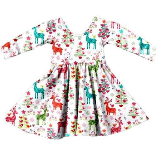 Children Girls Clothes Christmas Girl Dress Cotton Kids Long Sleeve Christmas Print Dresses Party Twirl Dress Girls Clothing