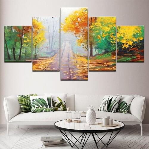Canvas Poster Wall Art Frame forest Autumn scenery Landscape the way Home Decor For Living Room HD Print Picture oil Painting