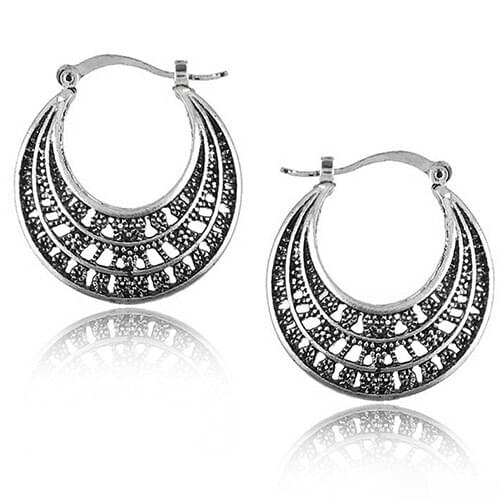 Joyme Selling Retro Antique Tibetan Silver Plated Hollow Plant Vintage Hoop Earrings For Women China Cheap Jewelry Wholesale