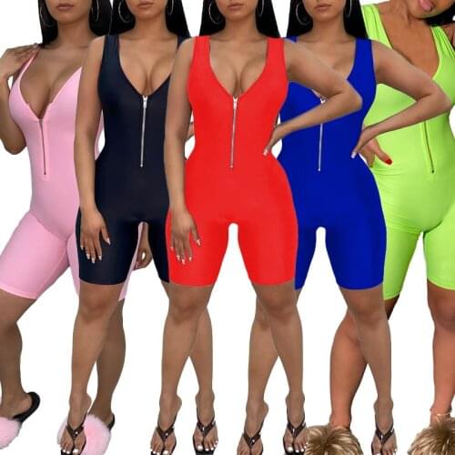 Jumpsuits-shorts 2021 European and American Casual Waist Tight-fitting Sleeveless Sexy Leaky Back Bodysuit Woman
