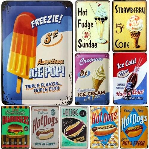 [SQ-DGLZ]Ice Pop/Hot Dog Metal Sign Bar Wall Decoration Tin Sign Vintage Metal Signs Home Decor Painting Plaques Art Poster