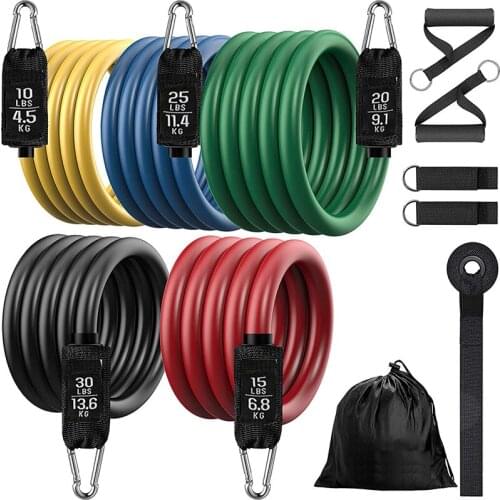 TPE Multi-Purpose One-Shaped Fitness Rally 100lbs-150lbs Resistance Device Tension Rope 11 Piece Set Tension Band