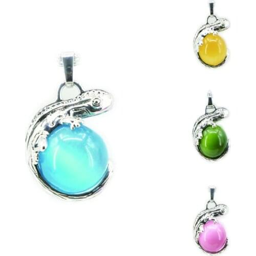 Trendy 22x27mm Animal Lizard Shape Stone Pendant Jewelry Making Opal Cat Eyes Crystal Round Ball Inlay Charms Diy Findings B3300