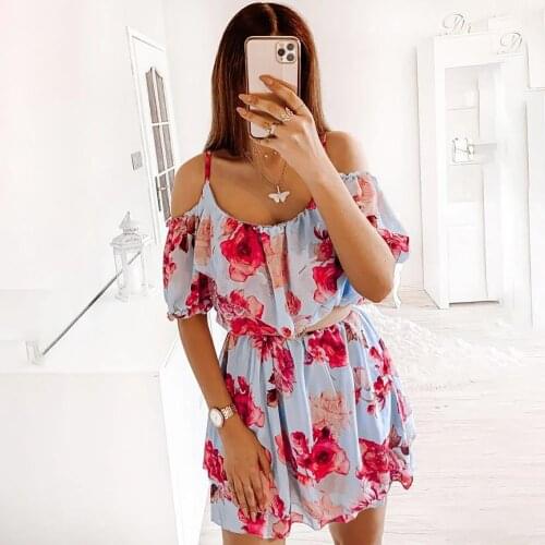 Fashion Sexy Mini Short Sleeve Women Dress 2021 Summer New Casual Sling Color Print Round Neck Hedging Chiffon Dress Robe Femme