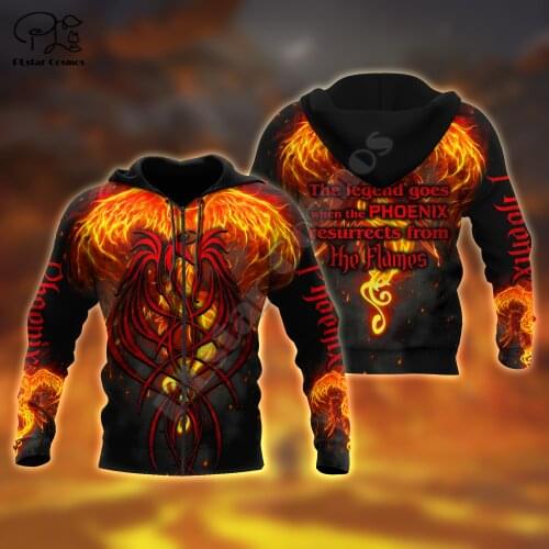 PLstar Cosmos Phoenix Tattoo 3D All Over Printed Hoodies Sweatshirts Zip Hooded For Men And Women Casual Streetwear Style-A1
