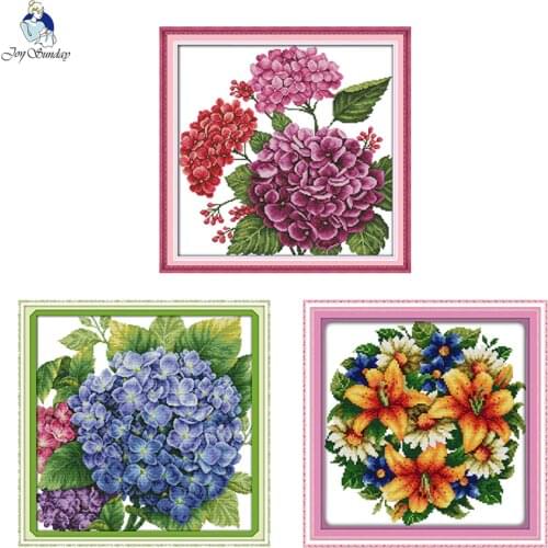 Joy Sunday hydrangea series flower pattern cross stitch 14ct white 11ct printing cross stitch kit DIY needlework embroidery set