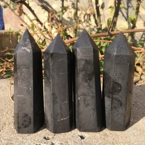 Natural Shungite Point Crystal Quartz Tower Ornament Specimen Reiki Healing Energy Stone ForHome Decoration