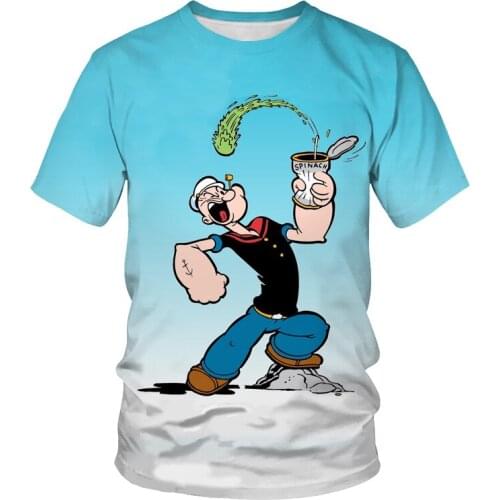 2021 Summer New Youth 3D Printing T-shirt Fun Seaside Popeye Pattern Shirt Harajuku Mens and Womens T-shirt