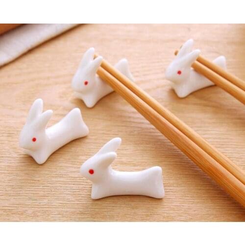 By DHL or EMS 200 pcs Japanese chopsticks holder rest Cute Rabbit Chinese Ceramic hand made spoon rest fork rock knife stand