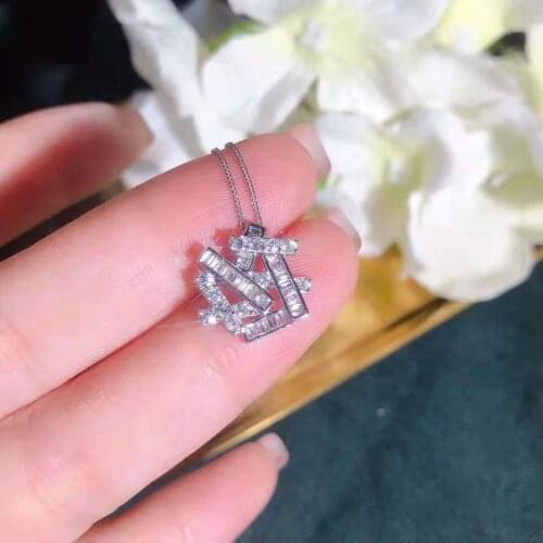 QTT Hot Sale Brilliant 925 Sterling Silver Chain Necklace Irregular Pendant Necklace Diamond Fine Jewelry Woman Girl Gift