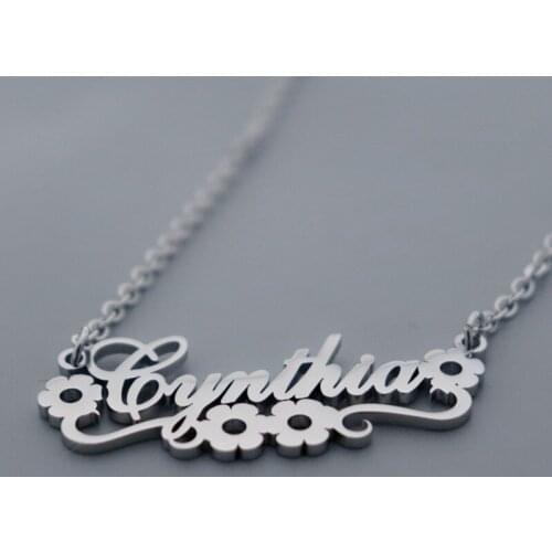 Gold Silver Color Customized Name Necklace Flower Charm Personalized Necklace For Babygirl Birthday Gift Stainless Steel Jewelry