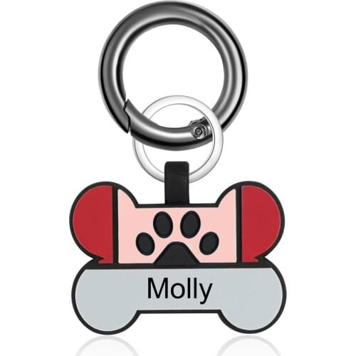 Personalized Dog Pets Tags Silicone Double Side Engraving Name Bone Keyring Custom Anti-lost Pet Accessories