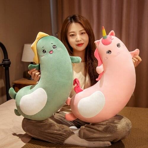 4 types of 60-120cm cartoon cute plush animal pillow unicorn/husky/dinosaur/hamster mouse plush toy bed decoration