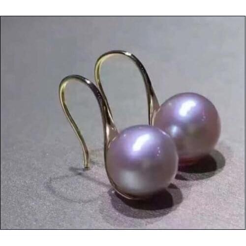 Stunning AAAA 10mm natural south sea lavender purple round pearl earrings>>>silver earrings for women good