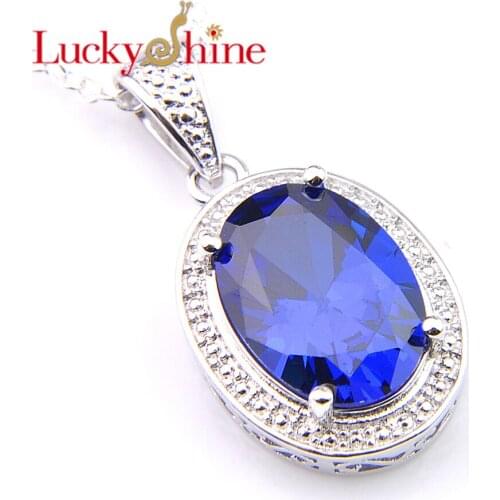 Promotion Luckyshine Fashion Blue Crystal Silver Plated Pendants Russia USA Australia Wedding Pendants Necklace Gift Size 10*14m