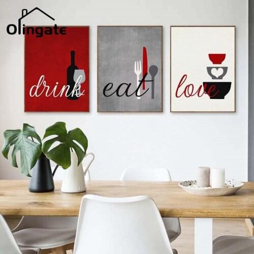 Simple Kitchen Sign Canvas Poster Eat Drink Love Text Wall Art Picture One Piece Canvas Painting Home Room Restaurant Decoration