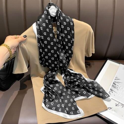 2021 Luxury Brand Silk Scarf Female Letter Print Women Wrap Lady Head Shawl Beach Hijab Foulard Bandanna