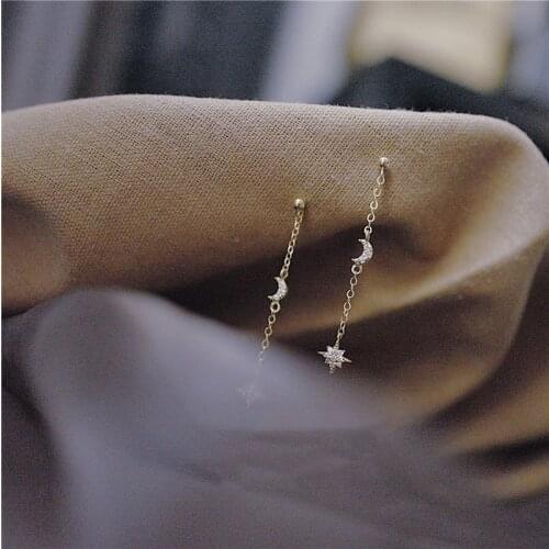 Silver Color Moon Star Long Tassel Earrings S925 AAA Zircon Earrings for Women Girl Fashion Jewelry Women Earrings