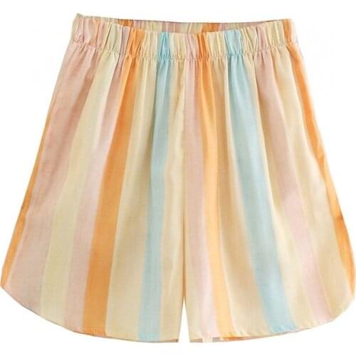 MESTTRAF Women 2021 Fashion Patchwork Striped Shorts Vintage High Elastic Waist Side Pockets Female Short Pants Streetwear