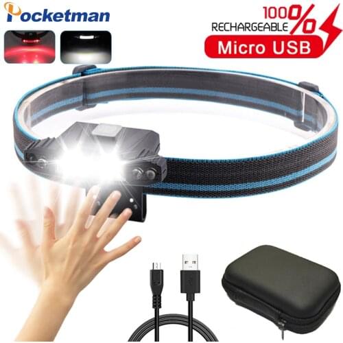 60000Lm LED Headlamp Body Motion Sensor Headlight USB Rechargeable Head Torch Cap clip light Night Camping Lamp With Red Light