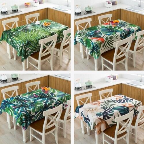 Tropical Green Plants Tablecloth Leaf Flower Pattern Printed Linen Table Cover Waterproof Nordic Kitchen Dining Decor TableCloth