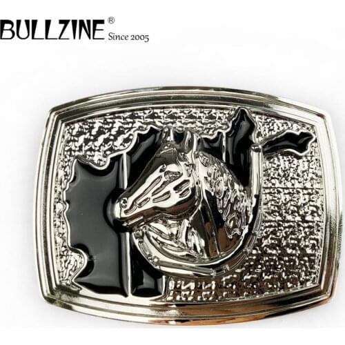 The Bullzine western horse head belt buckle with silver finish FP-03653 suitable for 4cm width snap on belt