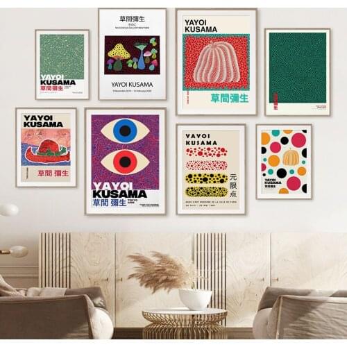 Yayoi Kusama Dot Pumpkin Mushroom Vintage Wall Art Canvas Painting Nordic Posters And Prints Wall Pictures For Living Room Decor