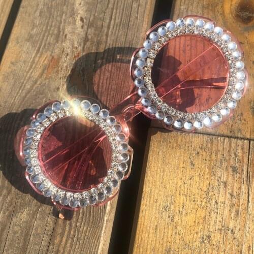 ZAOLIHU Pink Cute Kids Sunglasses Round Shades Lovely Handmade Crystal Eyewear UV400 Flower Designs Baby 4-12 Years Sun Glasses